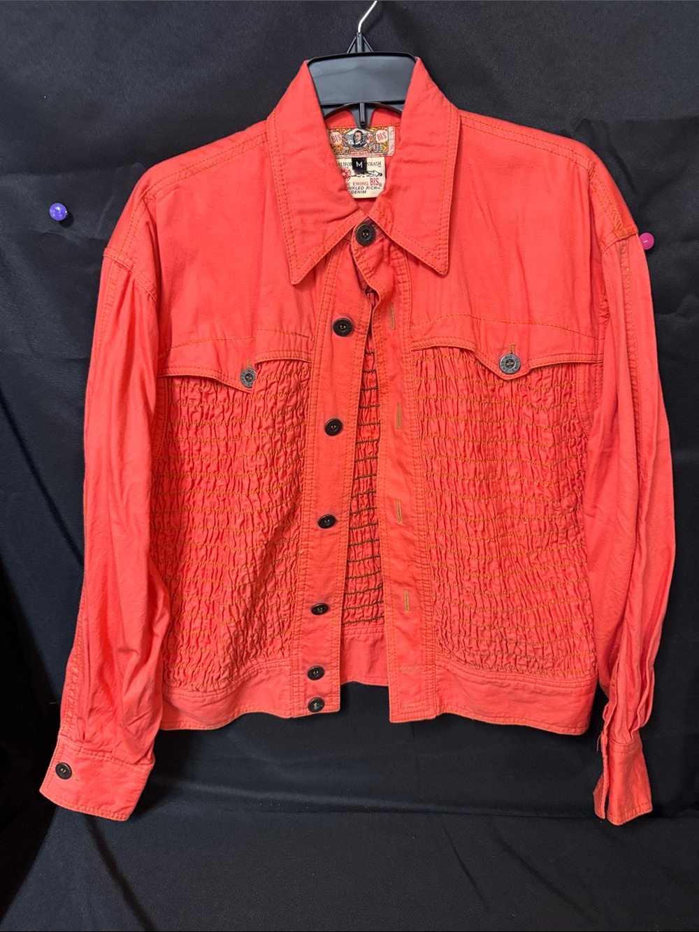 Women's Gene Ewing Bis Orange Smocked Front Jean Jacket